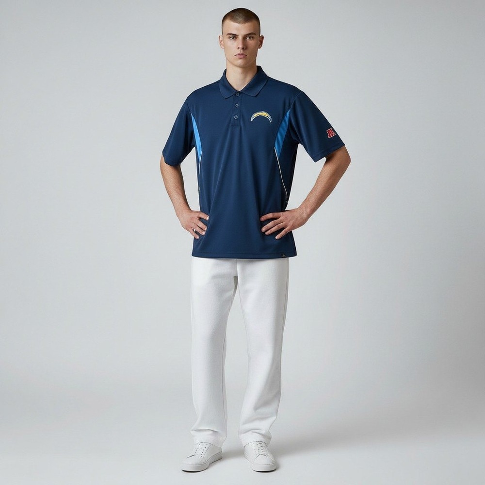 NFL Team Apparel Chargers Polo Medium Navy Blue Embroidered Logo Mesh Sporty